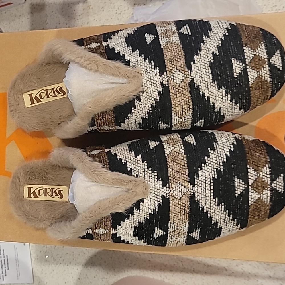 Korks Black and Brown Patterned Slippers 10